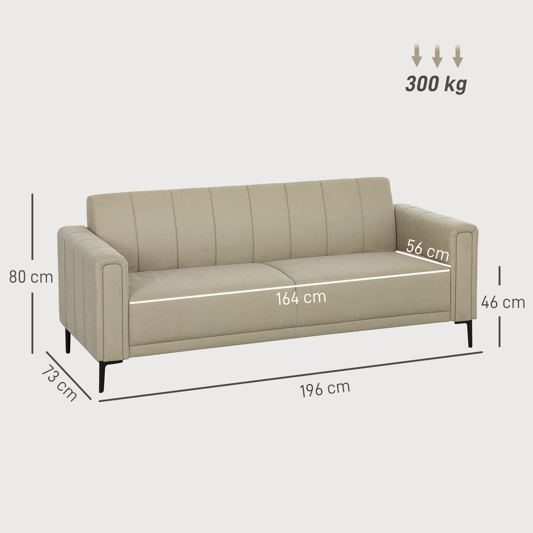 3 Seater Sofa, Modern Fabric Sofa Couch, Channel Tufted Upholstered Sofa Settee for Living Room, Guest Room, Bedroom, Home Office, Khaki