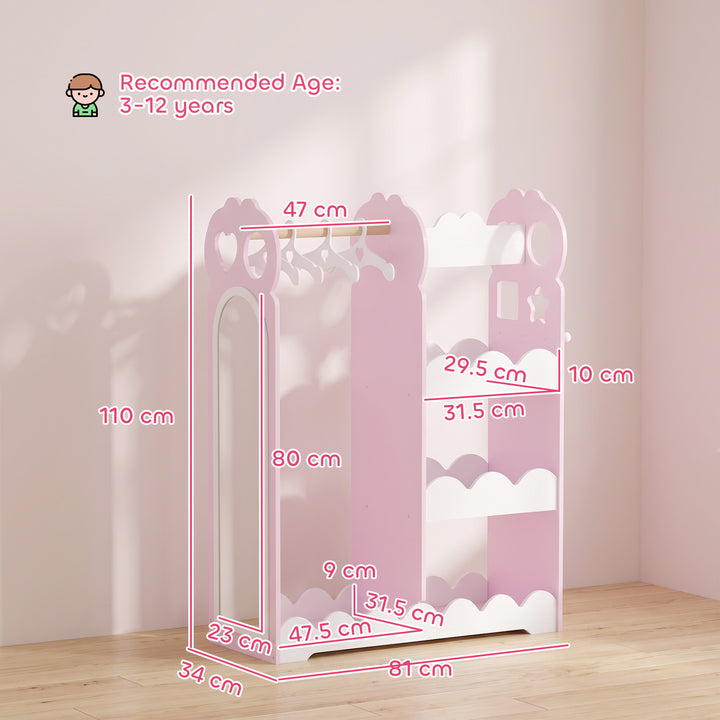 Kids Wardrobe, Children Dress Up Storage with Mirror, Clothes Rail - view 3