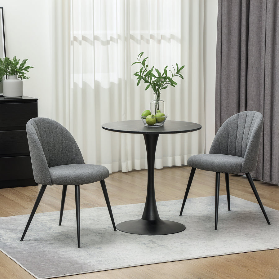 Dining Chairs Set of 2, Modern Upholstered Kitchen Chairs with Metal Legs, Shell Backrest and Padded Seat for Dining Room, Bedroom, Living Room, Vanity, Grey