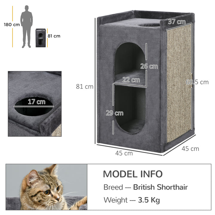 PawHut Cat Scratching Barrel 81cm, Dual Condo Play Tower with Scratching Pad, Indoor Cat Activity Tree, Grey