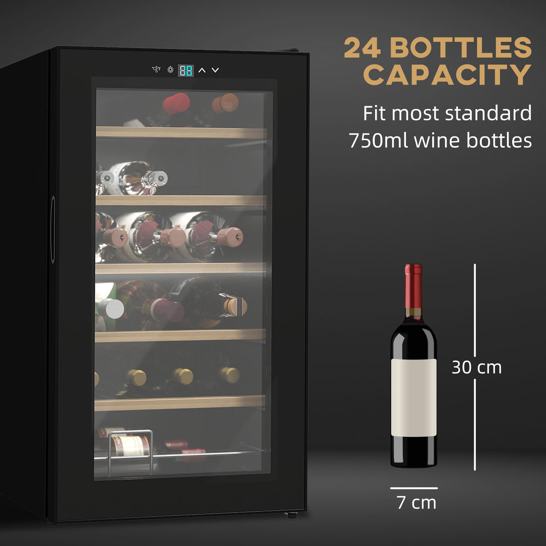 24 Bottle Wine Fridge, 65 Litre Capacity, 43cm Freestanding Wine Cooler Fridge with Glass Door, LED Light, Digital Touch Screen, Temperature Control, Black