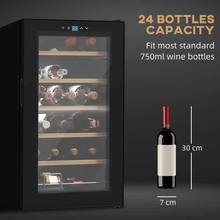 24 Bottle Wine Fridge, 65 Litre Capacity, 43cm Freestanding Wine Cooler Fridge with Glass Door, LED Light, Digital Touch Screen, Temperature Control, Black
