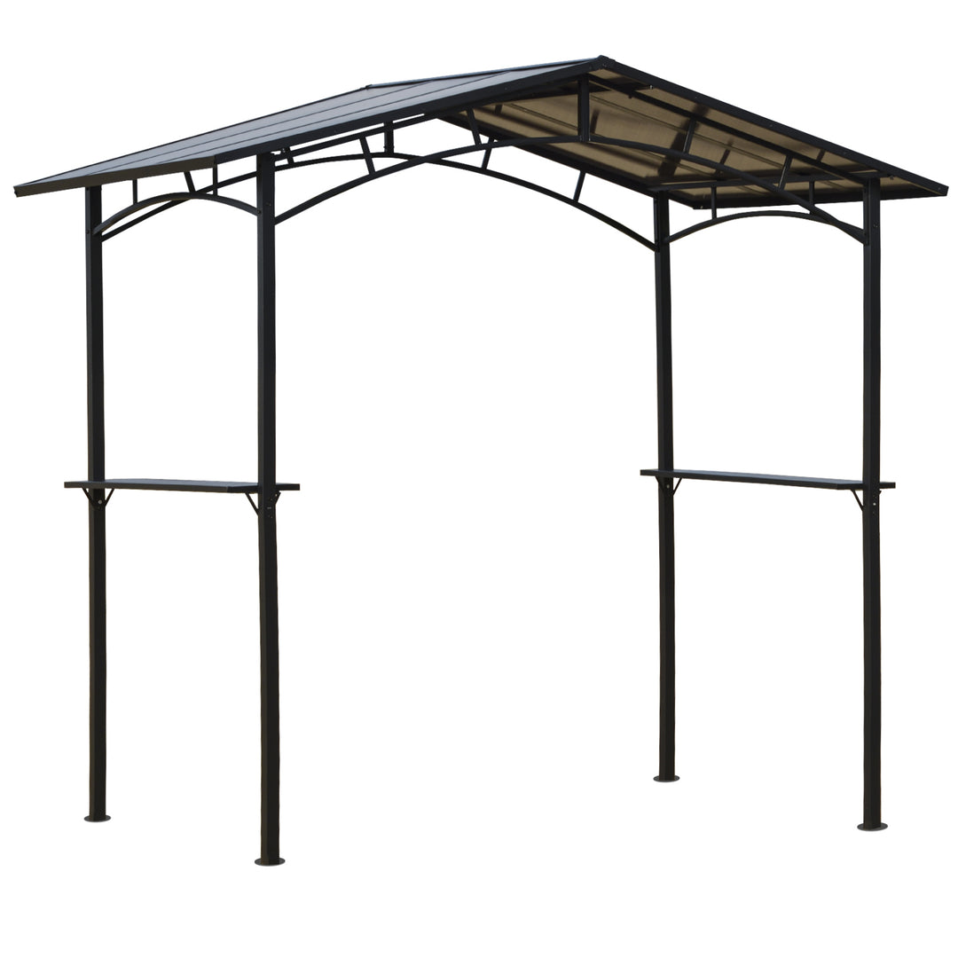 MCL 8ft x 5ft Outdoor BBQ Protective Gazebo Tent Aluminium Steel Frame w/ 2 Shelves Hardtop Roof Canopy Ground Stakes Safe Cooking