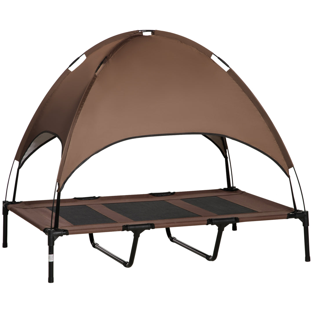 Raised Dog Bed Waterproof Elevated Pet Cot with Breathable Mesh UV Protection Canopy Brown, for XL Dogs, 122 x 92 x 108cm