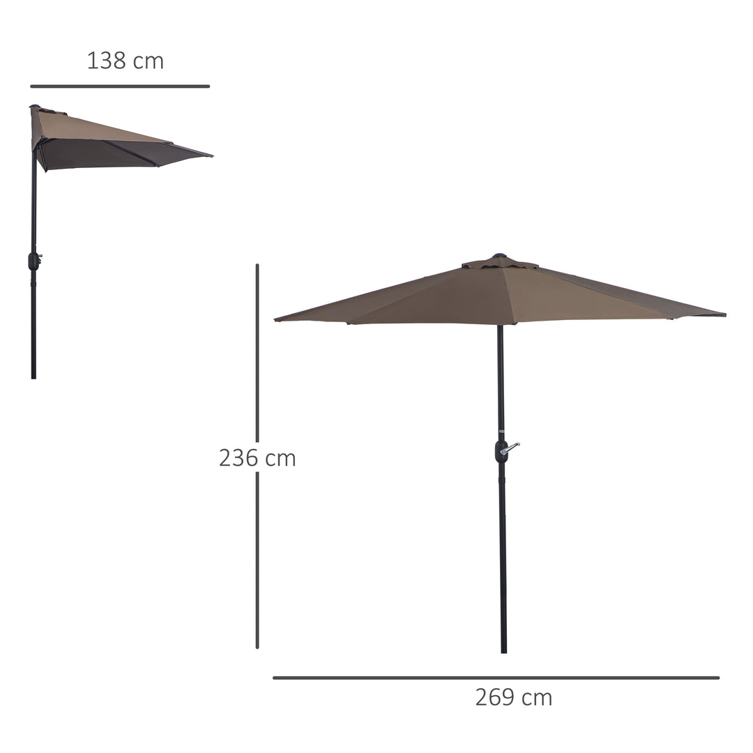 Outsunny 2.7m Balcony Half Parasol Garden Outdoor Umbrella 5 Steel Ribs