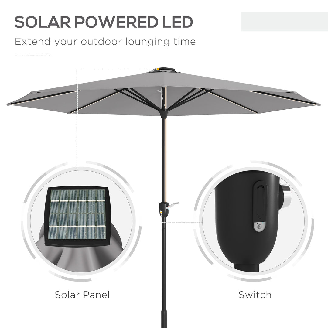 2.65m Garden Parasol, with LED Lights - Light Grey
