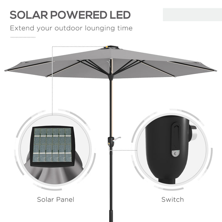 2.65m Garden Parasol, with LED Lights - Light Grey