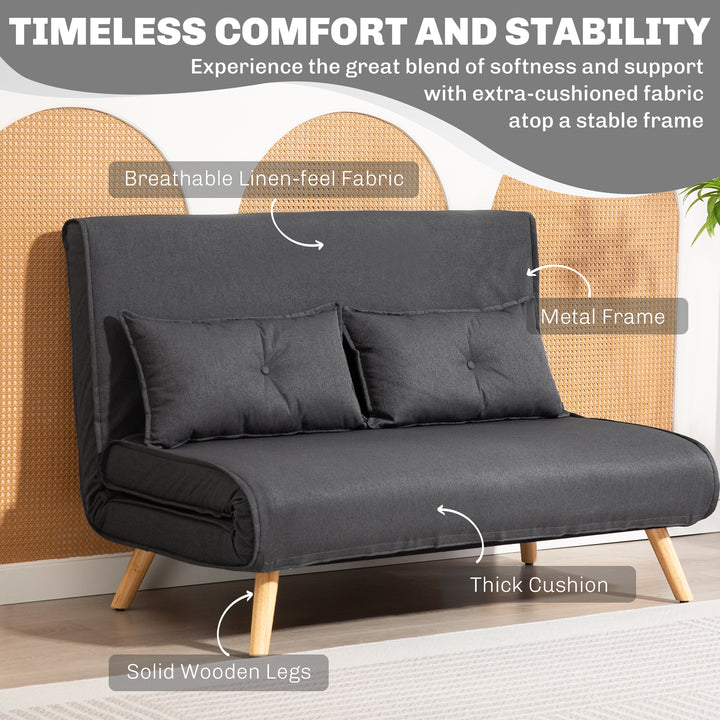Two-Seater Linen-Look Sofa Bed - Charcoal Grey