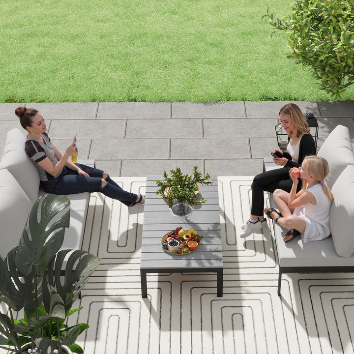 Four-Piece Garden Corner Sofa Set with 2 Loveseats and 2 Coffee Tables - Grey
