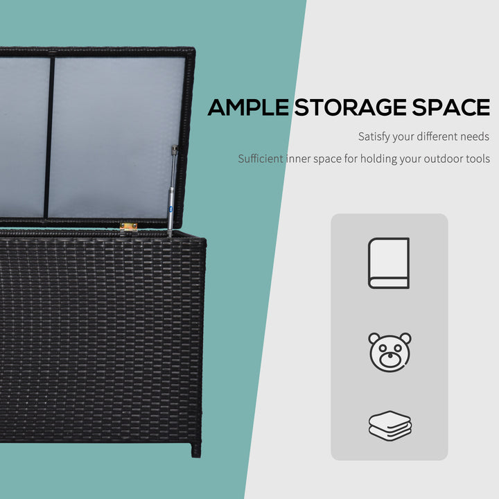 MCL 284 L Rattan Garden Storage Box, Outdoor Garden Storage Box with Gas Lift and Lockable Lid, Outdoor Wicker Rattan Chest Container for Garden Tools, 118 x 54 x 59 cm, Dark Brown