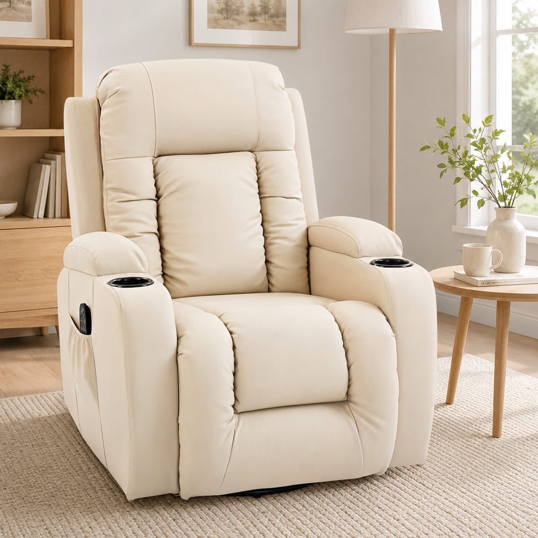 PU Leather Recliner Chair, Recliner Armchair with Extended Footrest, C