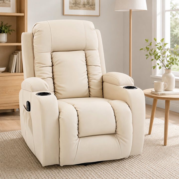 PU Leather Recliner Chair, Recliner Armchair with Extended Footrest, C