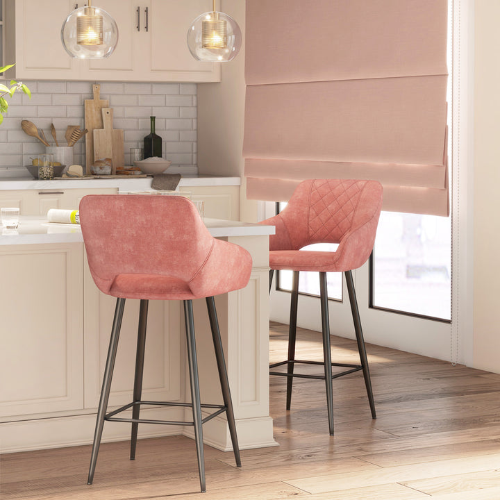 HOMCOM Set of Two Velvet-Feel Bar Stools - Pink | Aosom UK