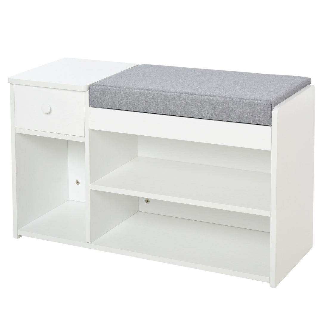 MCL Multi-Storage Shoe Bench w/ Drawer 3 Compartments Cushioned Home Organisation Furniture Tidy Boots Hallway Entryway White