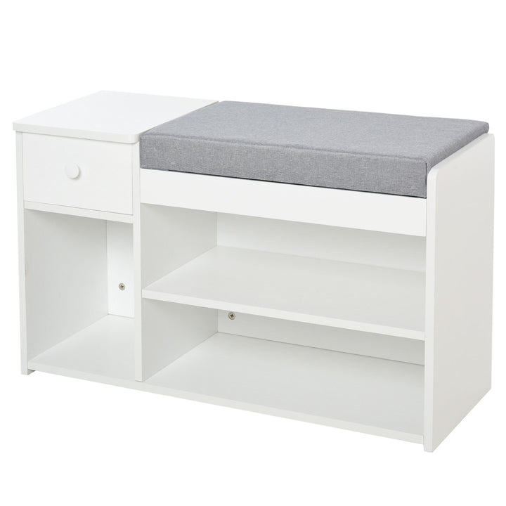 MCL Multi-Storage Shoe Bench w/ Drawer 3 Compartments Cushioned Home Organisation Furniture Tidy Boots Hallway Entryway White