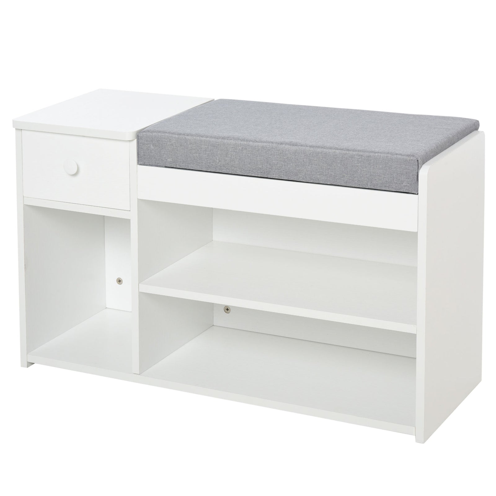 Multi-Storage Shoe Bench w/ Drawer 3 Compartments Cushioned Home Organisation Furniture Tidy Boots Hallway Entryway White