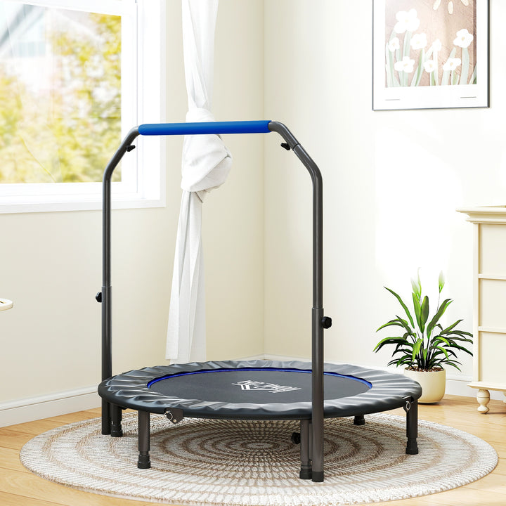 48" Foldable Mini Fitness Trampoline, with Adjustable Foam Handle, Blue
