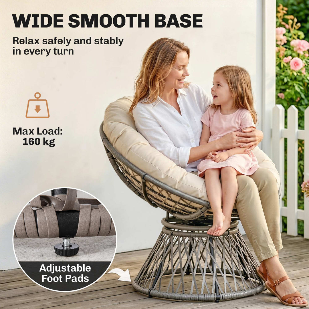360° Swivel Rattan Moon Bowl Chair Round Lounge Garden Wicker Basket S
