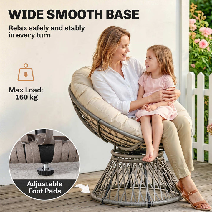 360° Swivel Rattan Moon Bowl Chair Round Lounge Garden Wicker Basket S