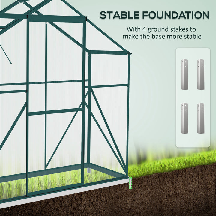 6 x 2.5ft Polycarbonate Greenhouse Walk-In Green House with Rain Gutter, Sliding Door, Window, Foundation, Green