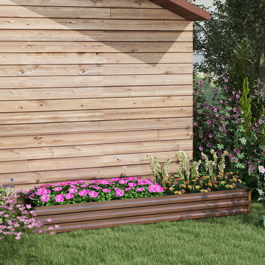 60 x 240cm Galvanised Steel Planter, with Open Bottom, Brown