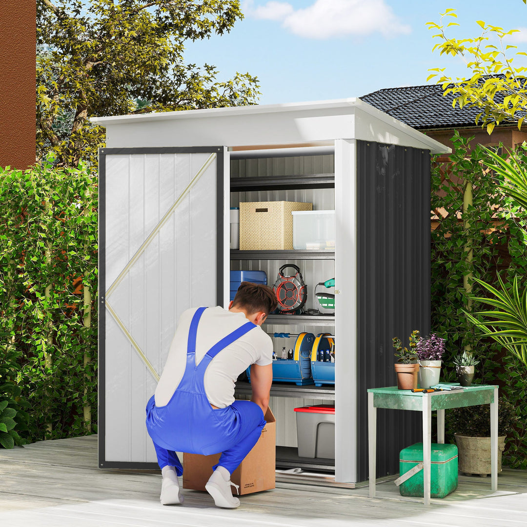 Metal Garden Shed, Outdoor Lean-to Shed for Tool Motor Bike, with Adjustable Shelf, Lock, Gloves, 5&