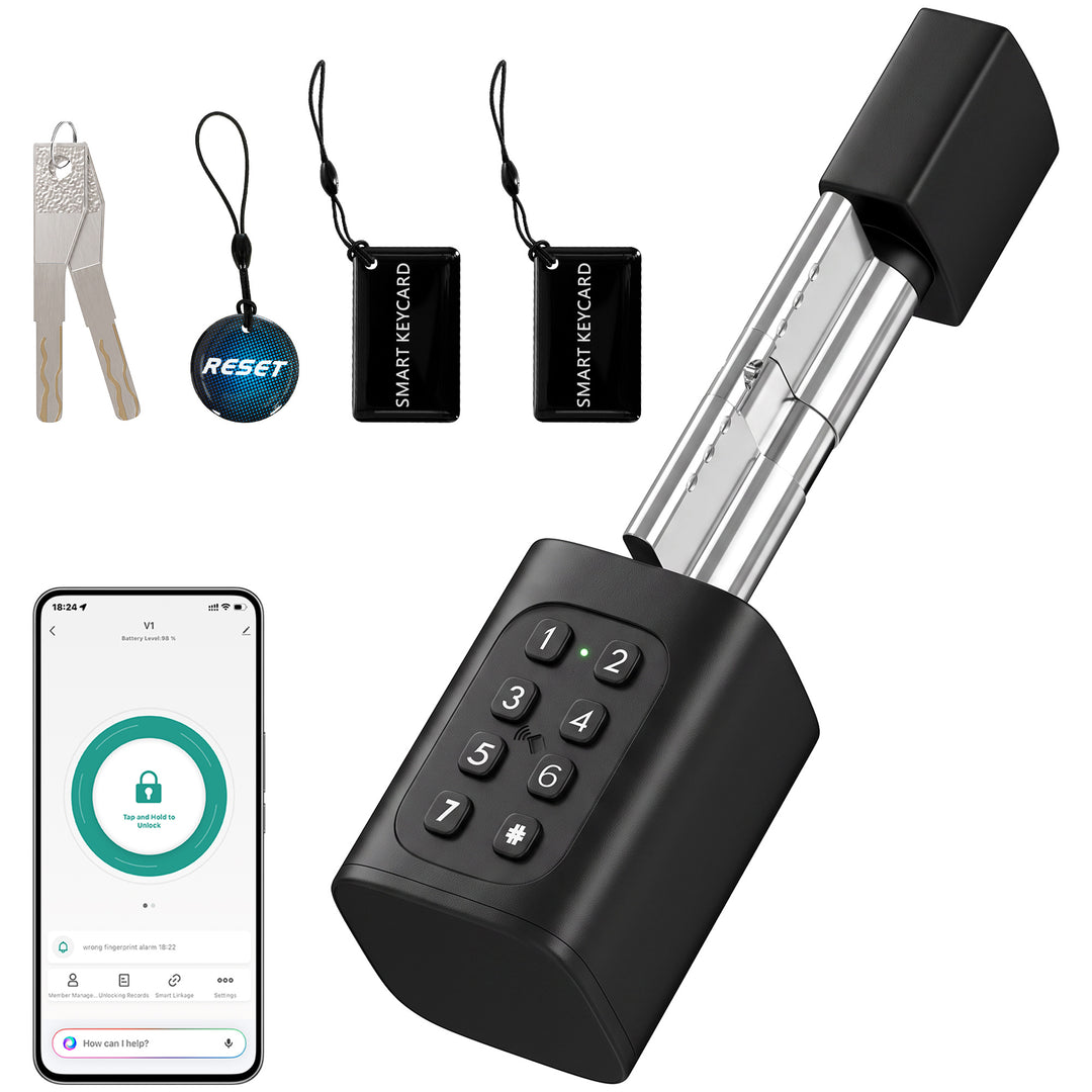 Smart Door Cylinder, 5-in-1 (Fingerprint Biometrics/Passcode/APP/NFC