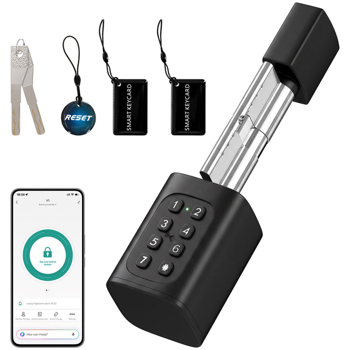 Smart Door Cylinder, 5-in-1 (Fingerprint Biometrics/Passcode/APP/NFC
