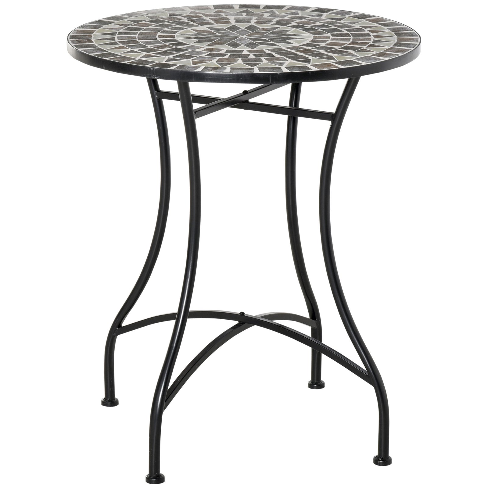 Round Mosaic Tabletop Garden Table - Grey/Black