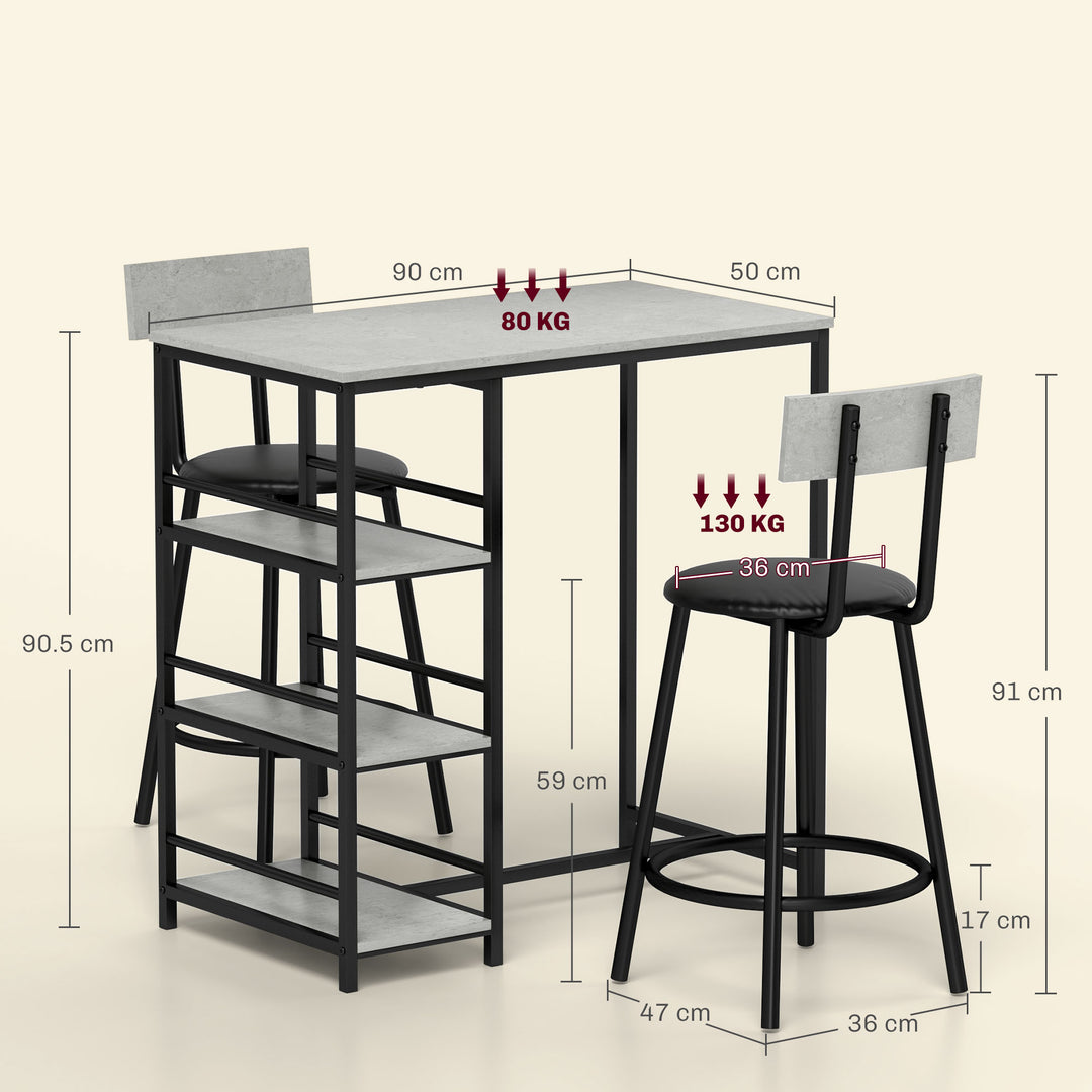 Three-Piece Kitchen Dining Set, with Shelves - Grey/Black