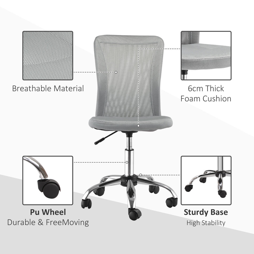 Office Chair, Armless Desk Chair, Adjustable Computer Swivel Chair with Rolling Wheels and Mesh Back for Home Work Study, Grey