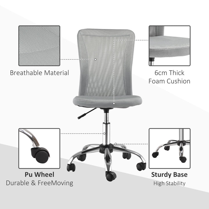 Office Chair, Armless Desk Chair, Adjustable Computer Swivel Chair with Rolling Wheels and Mesh Back for Home Work Study, Grey
