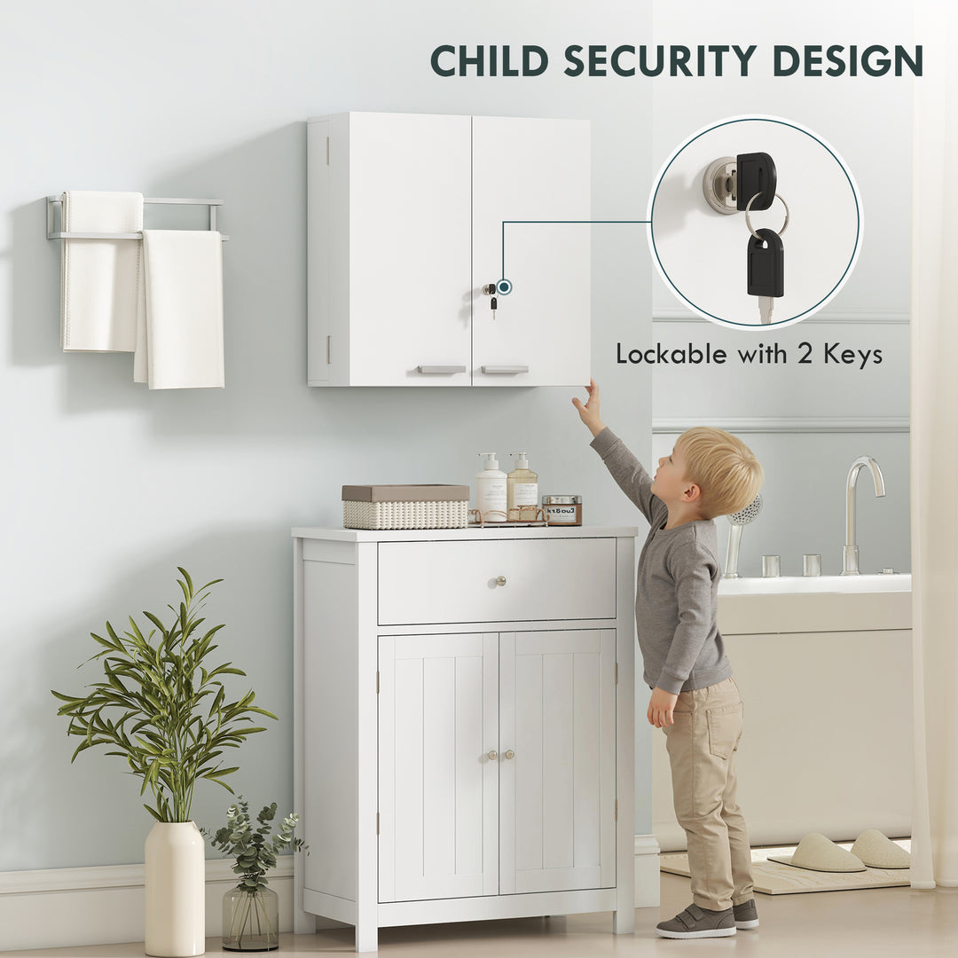 Wall Mount Medicine Cabinet with Key Lock, 3 Tier First Aid Cabinet wi