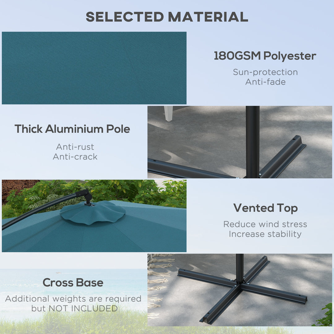 3m Offset Cantilever Parasol Umbrella, with Cross Base - Blue