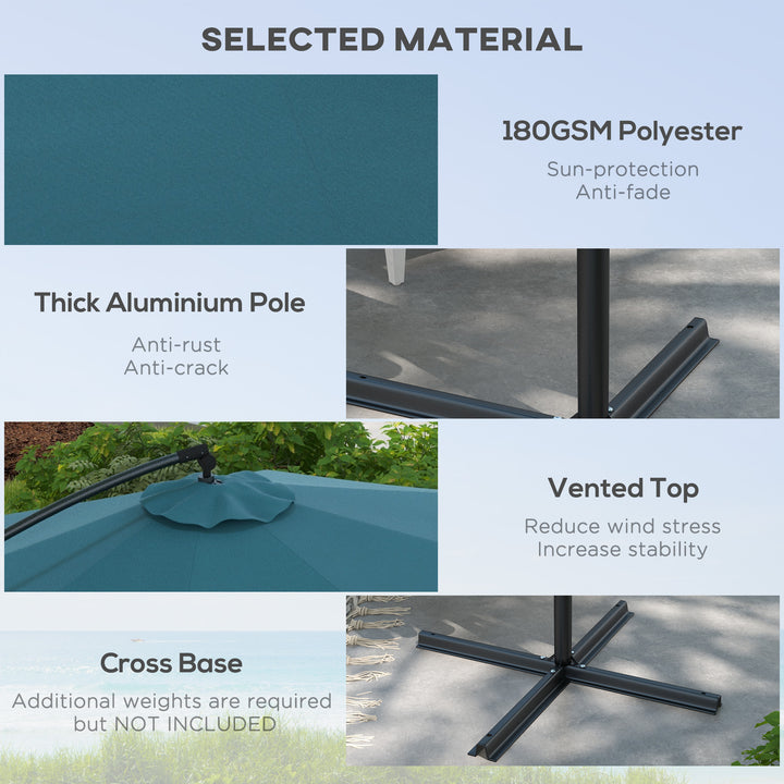 3m Offset Cantilever Parasol Umbrella, with Cross Base - Blue