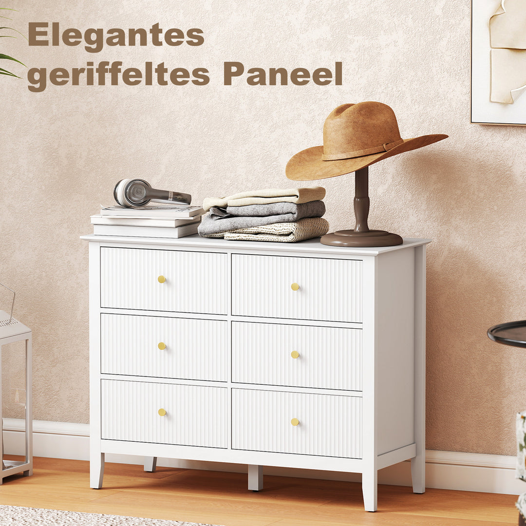 Fluted Dresser, 6 Drawer Chest of Drawers for Bedroom, Living Room, Hallway, Closet