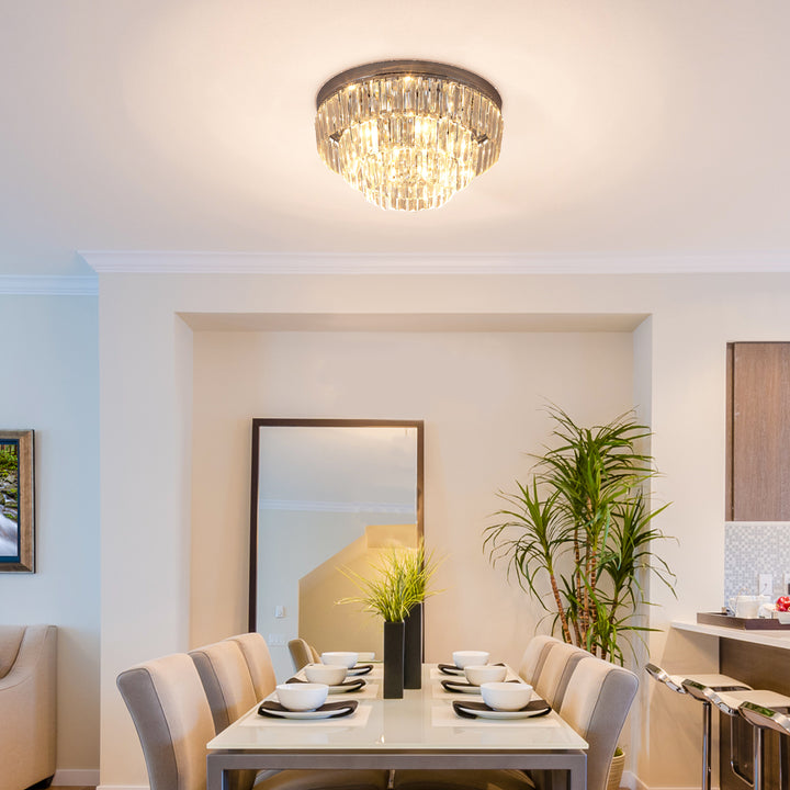 Round Crystal Ceiling Lamp 7 Lights Chandelier Mounted Fixture For Living Room Dining Room Hallway Modern