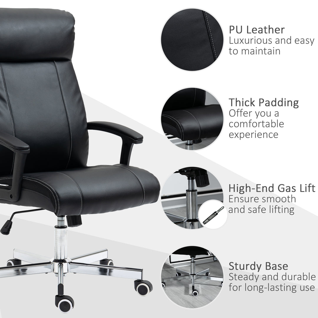 Massage Office Chair, PU Desk Chair with 6 Point Massage, High Back Computer Chair with Metal Legs, Thick Seat, Remote Control and Adjustable Height, Black