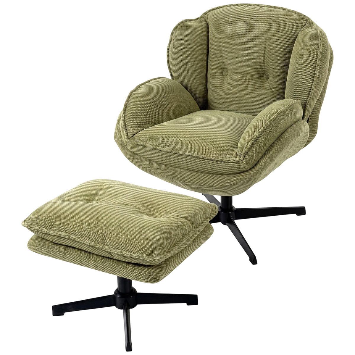 Armchair with Adjustable Footstool, 360-Degree Swivel Chenille Cloud - Green