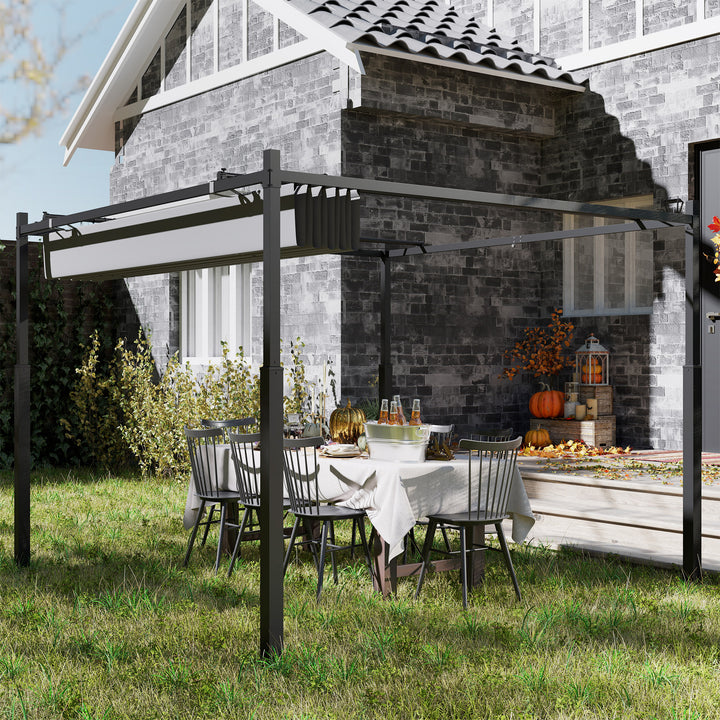 Outsunny 3 x 3(m) Metal Pergola with Retractable Roof and Magnetic Fixture, Outdoor Gazebo Garden Pergola Kit Sun Shade Canopy, UPF30+, 80mm Metal Column, Grey