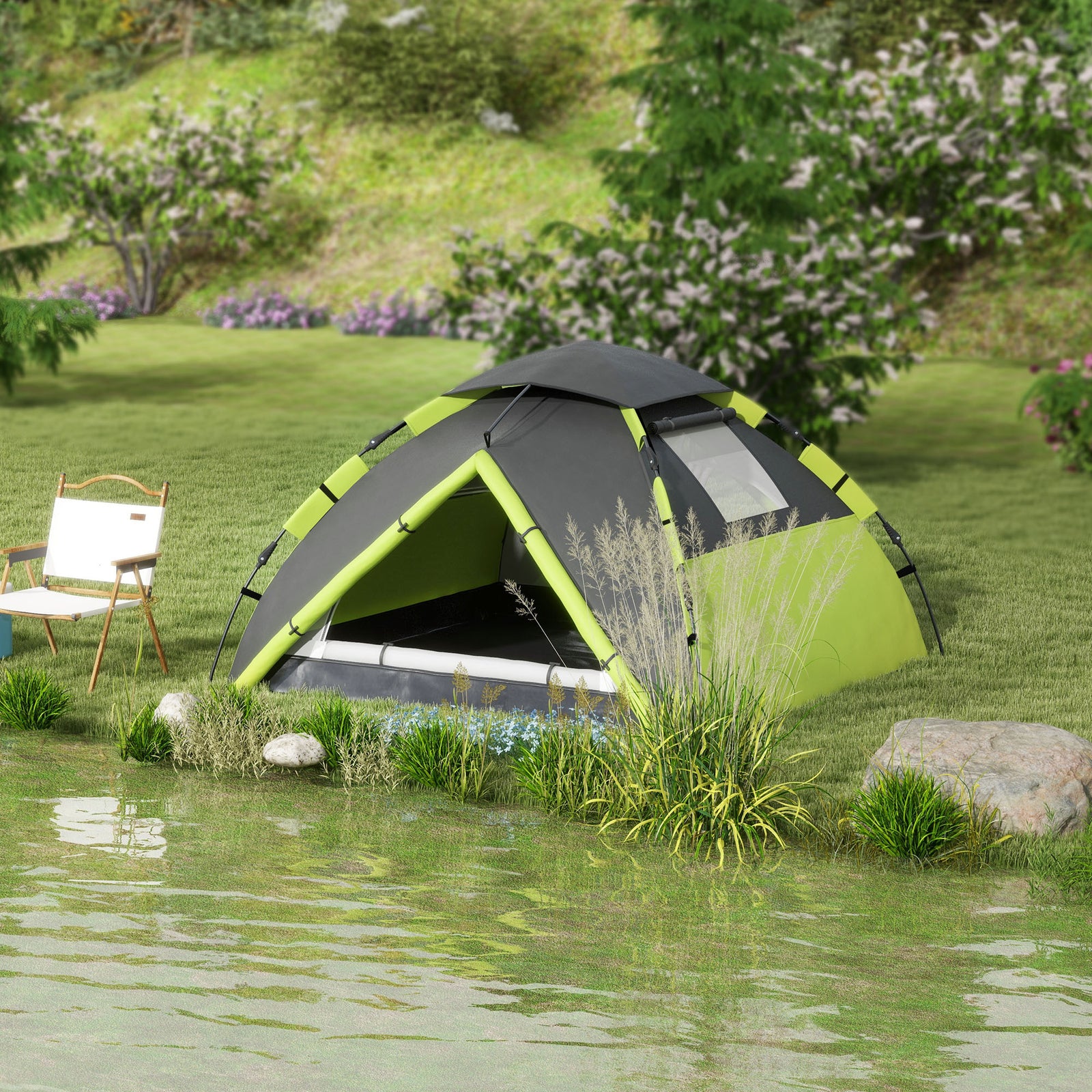 Two-Man One Room Camping Tent, with Accessories - Green