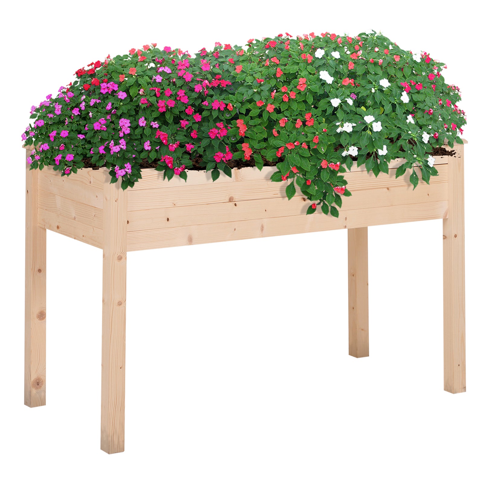 Garden Wooden Planters， Non-Woven Fabric, Rectangular Raised Bed,Fir Wood，Indoor/Outdoor, 122.5Lx56.5Wx76H cm
