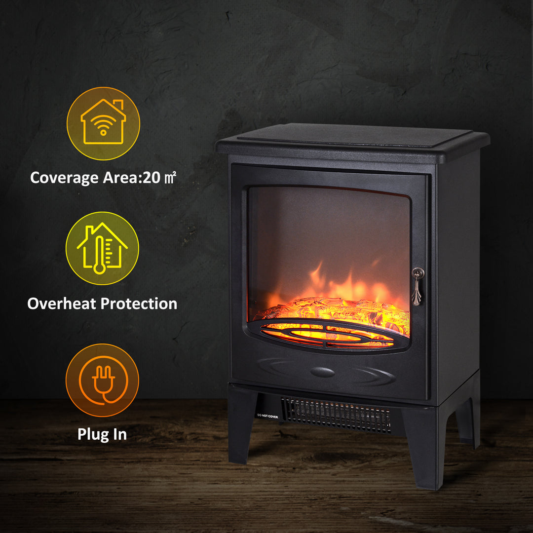 HOMCOM Electric Heater Freestanding Fireplace Artificial Flame Effect w/ Safety Thermostat 950w/1850W Tempered Glass Casing