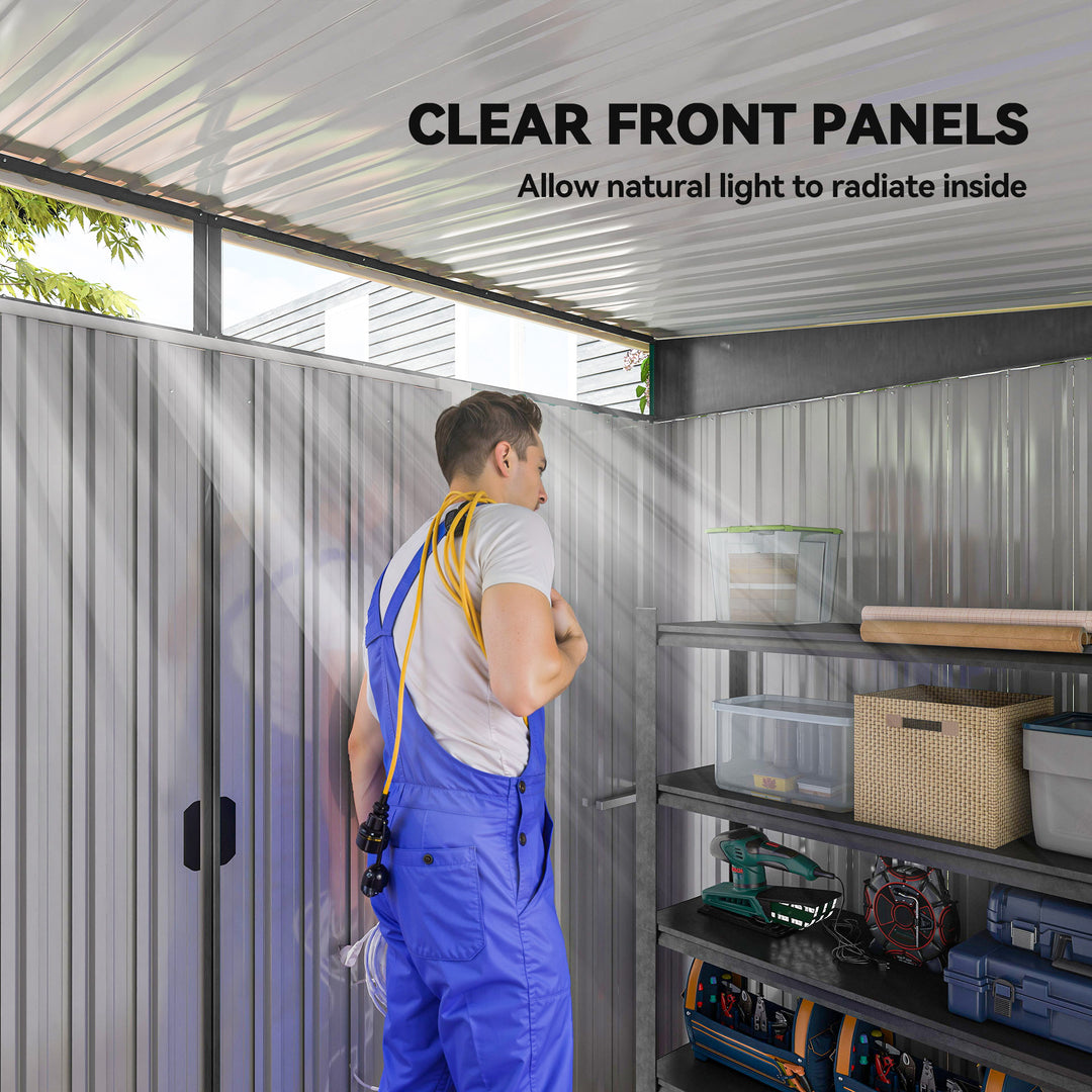 MCL Garden Metal Storage Shed House Hut Gardening Tool Storage w/ Tilted Roof and Ventilation 8.5 x 6ft, Grey