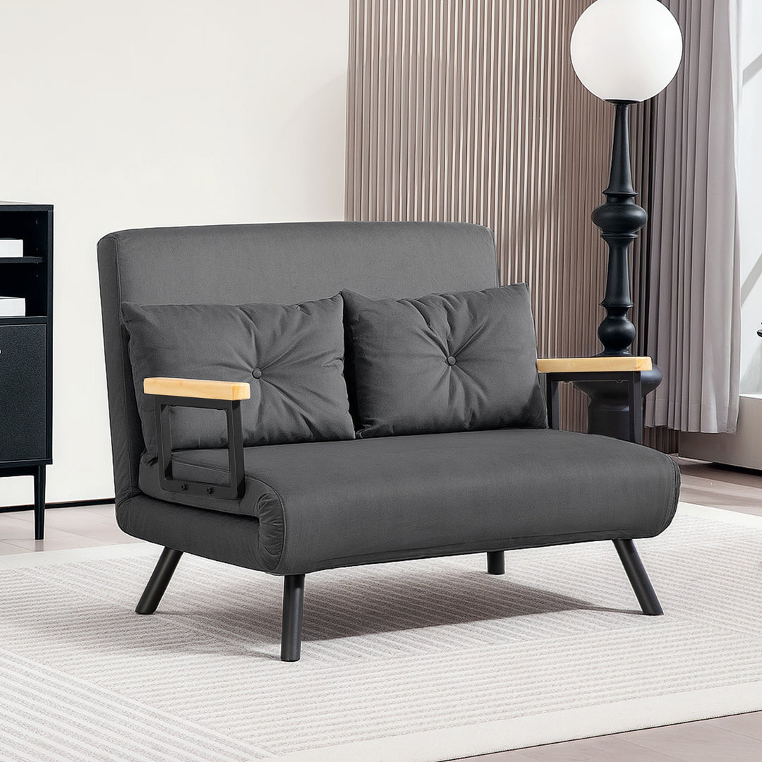 4-in-1 Velvet-Feel Double Sofa Bed, with Pillows - Dark Grey