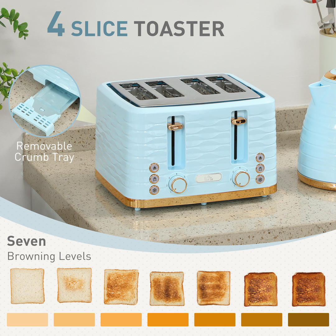 3000W 1.7L Kettle & 4 Slice Toaster, Kettle and Toaster Set with 7 Browning Controls and Crumb Tray, Light Blue