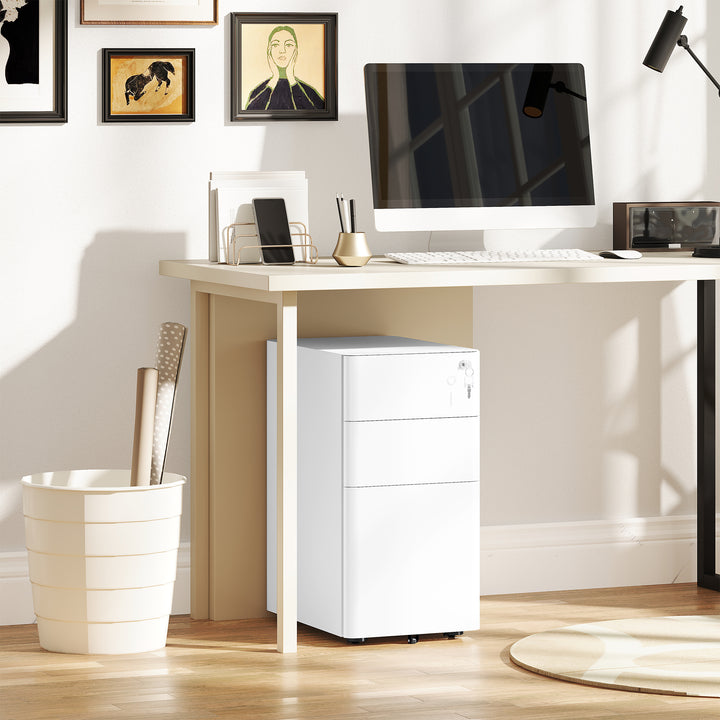 3-Drawer Steel Filing Cabinet with Lock - White