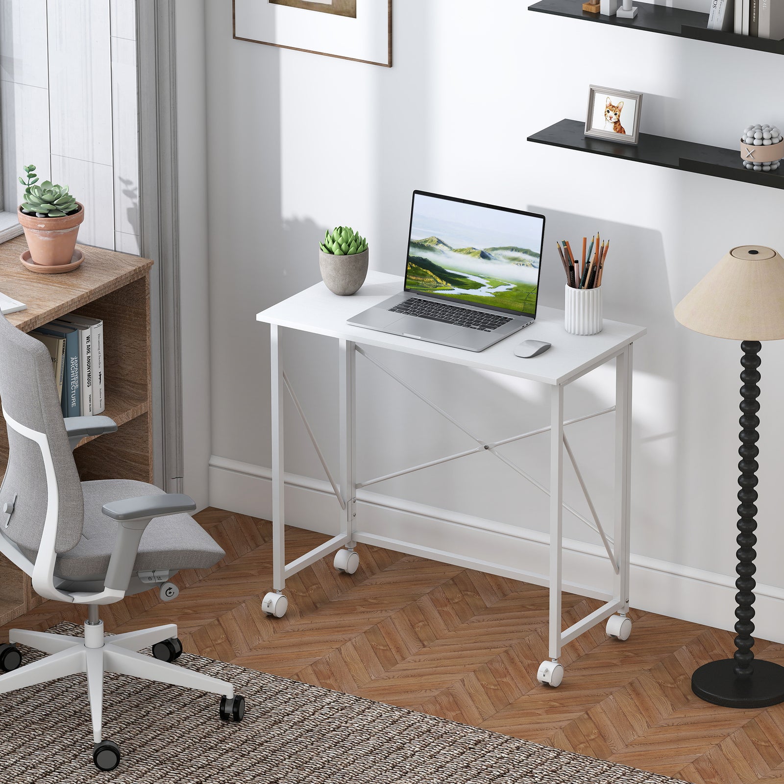 80 cm Folding Desk on Wheels - White
