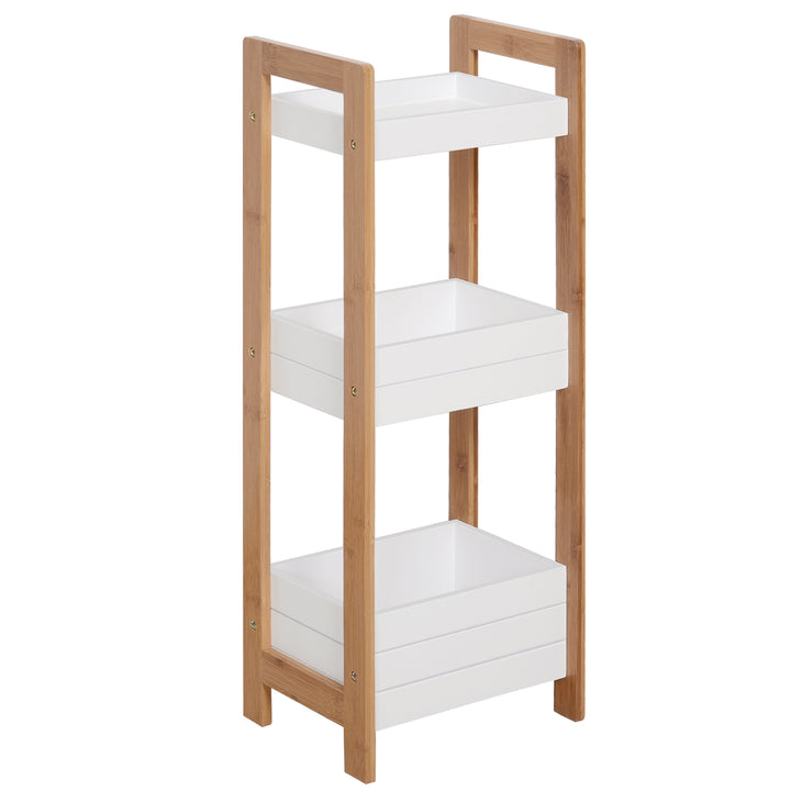 HOMCOM Bamboo Bathroom Caddy: Tiered Organiser for Compact Spaces, Shower Shelving Unit | Aosom UK