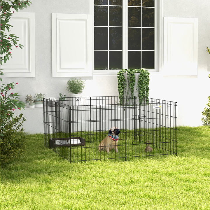 PawHut 8 Panel Dog Playpen Puppy Pen Rabbits Guinea Metal Crate Pet Cage Run Indoor Outdoor, 61x61 cm | Aosom UK